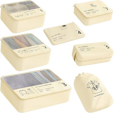 Органайзер для валізи Yomisee, набір 7 шт. - сумка-органайзер для подорожей, бежевий