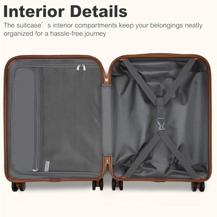 Чемодан-тележка KONO, XL, ABS+PC, з TSA замком (кремовий/коричневий)