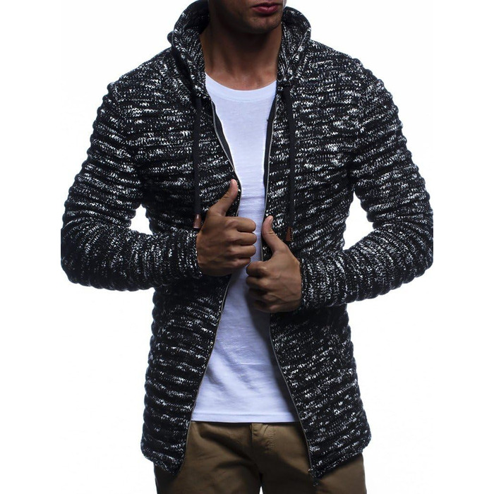 Чоловіча в'язана куртка Leif Nelson з капюшоном та блискавкою - кардиган з м'якого трикотажу для зими, бавовна (3XL, чорний)
