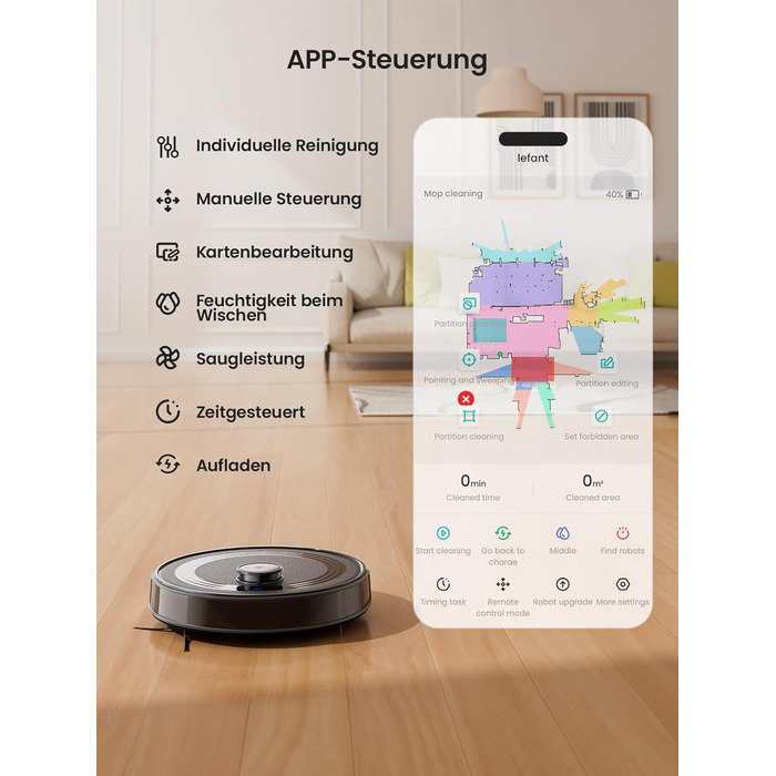 Робот-пилосос LEFANT M210PG з пультом дистанційного керування, потужність 2200Pa, для видалення шерсті тварин, з базою для зарядки, сумісний з Alexa та керуванням через додаток, час роботи 120 хвилин