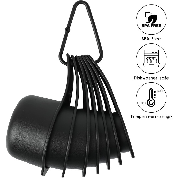 Black Measuring Cup and Spoon Set, 15 Pieces, Plastic, BPA-Free, Stackable, for Baking and Cooking
