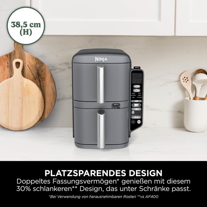 Фритюрниця повітряна Ninja Double Stack XL 9.5L з цифровим термометром, сіра SL451EU