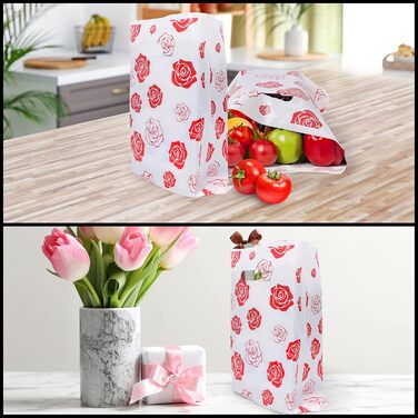 Belle Vous Shopping Bags Carrier Bags Plastic (100 Pack) - 30 x 38.3 cm Boutique Plastic Bags Small with Handles Glossy as Gift Bags/Guest Gifts, Clothing/Food and Small Gift Bags