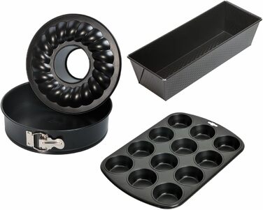 Набір форм для випічки Kaiser Classic: форма для торта 26 см, форма для кексів на 12 шт, кексова форма 30 см, форма для випічки знімного дна, антипригарне покриття, чорний