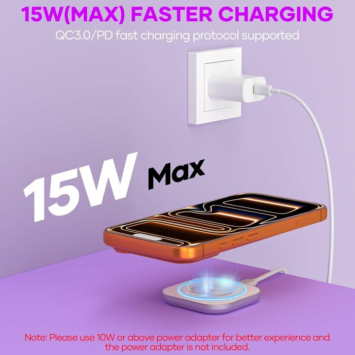 Магнітний зарядний пристрій MagSafe для iPhone: бездротова зарядка, сумісна з iPhone 17, 16, 15, 14, 13, 12, Air-Pods 4, 3, 2, Pro (білий)