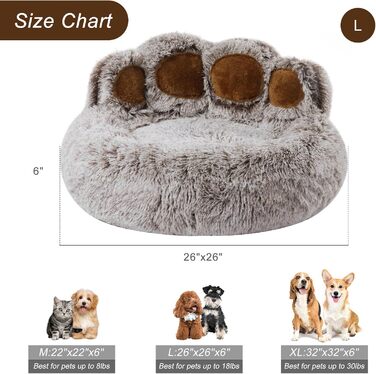 Кругле собаче ліжко Jiupety з м'якої плюшевої тканини, форма пончика, для маленьких собак, розмір 66 см, зручне та м'яке, можна прати, сірий колір, L 66 x 66 x 20 см