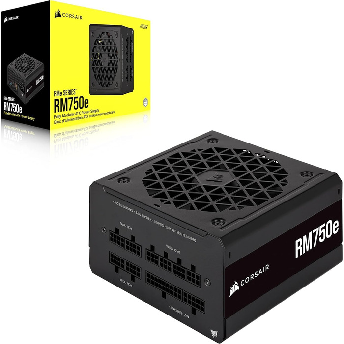 Блок живлення Corsair RM750e (2023) 750W, повністю модульний, ATX 3.1, PCIe 5.1, 80 PLUS Gold, низький рівень шуму, чорний