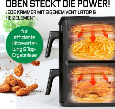 Фритюрниця повітряна GOURMETmaxx 4.5L з цифровим дисплеєм, 1400W, автоматичне вимкнення, захист від перегріву, миється у посудомийній машині, чорний (2x6L)