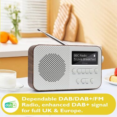 Портативне цифрове радіо LEMEGA PR2-Max DAB+/FM, Bluetooth 5.3, на батарейках AA, колір горіх