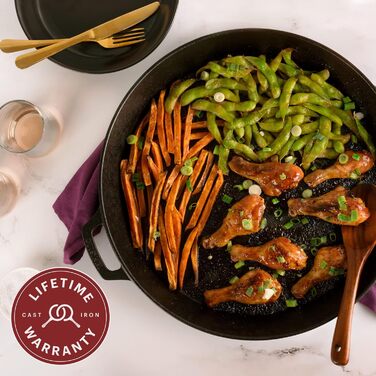 Набір сковорідок Cuisinel з чавуну, 15.2 см + 20.3 см + 25.4 см + 30.5 см + скляна кришка + силіконові ручки-тримачі – попередньо обпалена сковорода – посуд для приготування в духовці та на плиті, використання в приміщенні та на вулиці