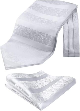 HISDERN Шовковий краватко-шарф чоловічий Paisley для весілля, Ascot, краватка-хустинка, білий, універсальний розмір. Комплект з кишеньковим хустинкою для бізнесу.