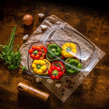 Форма для запікання KADAX 5л зі склокераміки з кришкою та ручками – прямокутна, жароміцна посудина для тушкування та випікання, ідеальна для лазаньї, м'ясних страв, підходить для духовки та електроплити 5л