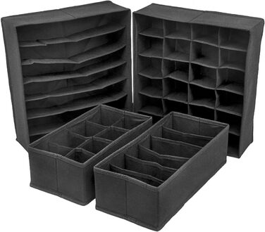 Styleys Set of 4 Foldable Storage Boxes, Drawer Dividers, Odorless Interior Lining, Storage Boxes, Closet Organizer, Under-Bed Organizer for Clothes, Shoes, Underwear, Bras, (Black - S1014)