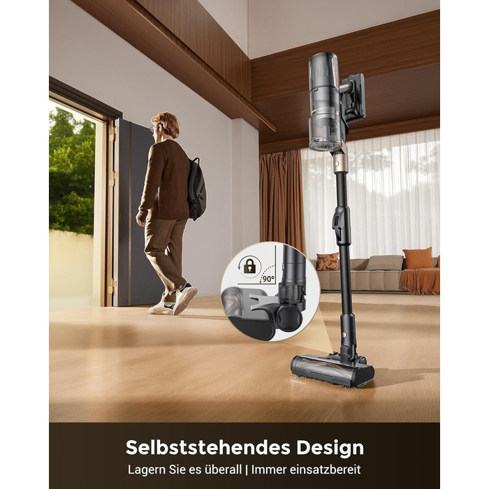 Бездротовий пилосос Proscenic P20 з функцією миття, 70KPa, 70 хв, 680W, самостійна док-станція, фільтр 6 шарів, 1,5л, для килимів та шерсті домашніх тварин, Aurum Black