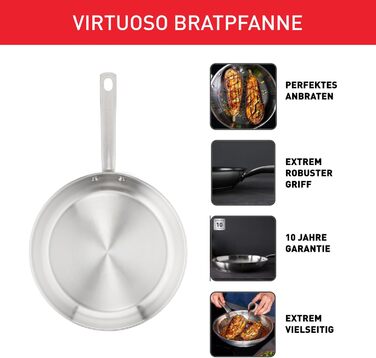 Сковорода Tefal Virtuoso 28 см з нержавіючої сталі, індукційна, довговічна, з ергономічною ручкою - E49206