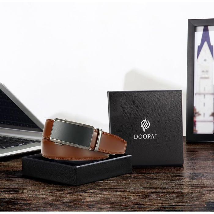Чоловічий шкіряний ремінь DOOPAI з автоматичною застібкою, 35 мм, регульований розмір, без отворів, білий/коричневий (105-115 см)