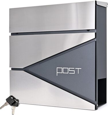 Поштовий ящик Verda з газетницею, нержавіюча сталь, антрацит, 2 ключі - дизайнерський настінний поштовий ящик з прихованим замком