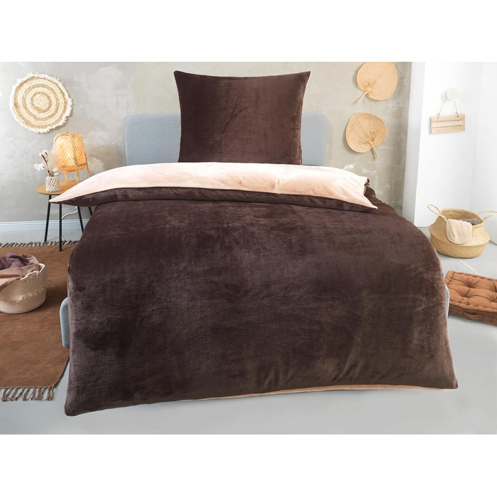 Комплект постільної білизни DreamHome Winter Wende з плюшу 135x200, Nicky-Teddy, Cashmere Touch, кораловий фліс, колір: коричнево-бежевий