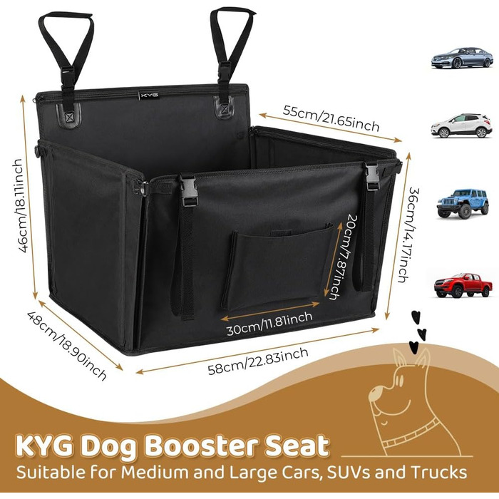 KYG Extra Stable Waterproof Non-Slip Dog Car Seat - Scratch Resistant with 4 Straps for Rear Seat - Reinforced Car Seat for Pets (M - 58x55x36cm)