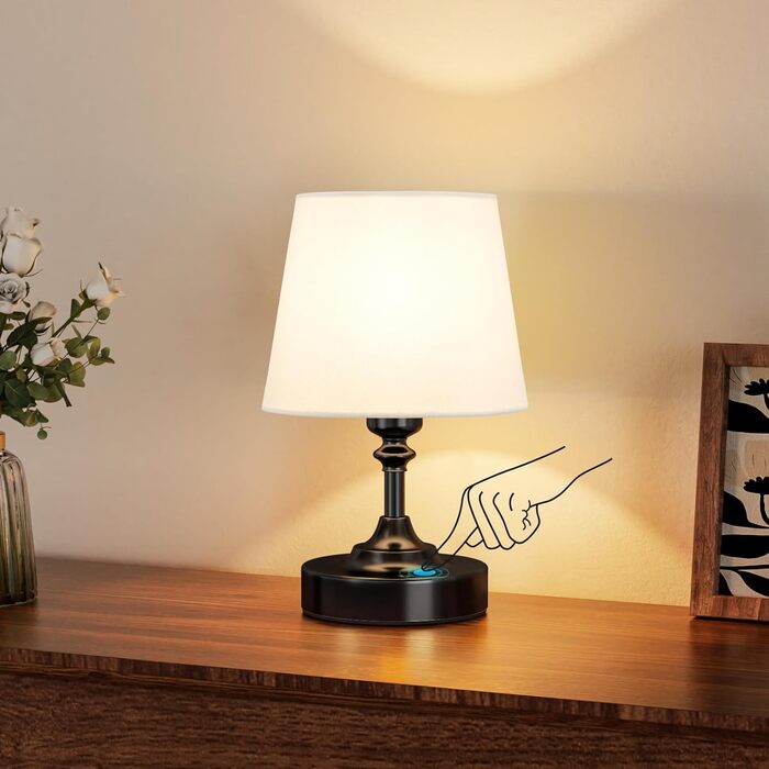 LED настільна лампа бездротова з торшером з льону, сенсорне керування, регулювання яскравості, білий колір, USB-C, для спальні, вітальні, кухні, декор (латунь), 40см, 24см