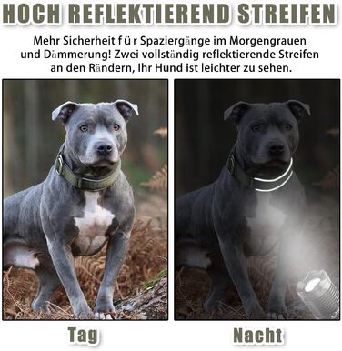 Нашийник для собак з м'якого неопрену (4 см ширина), світловідбиваючий, з міцного нейлону та стопором, зручний, для дресирування, проти потягування, розмір L (армійний зелений, обхват шиї 45-56 см)