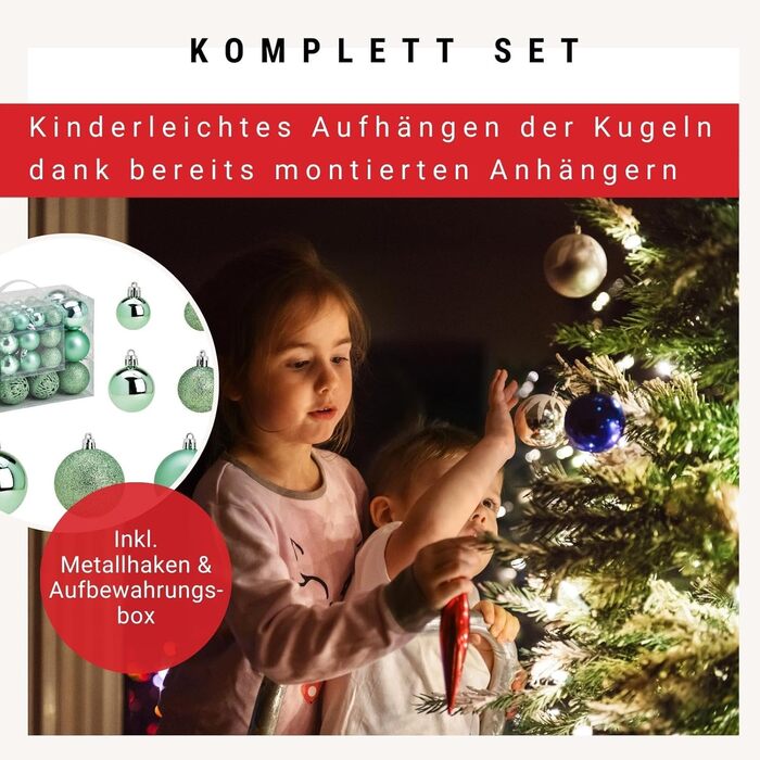 Набір прикрас для ялинки WOMA: 50 штучок, різні кольори (м'ятно-зелений)