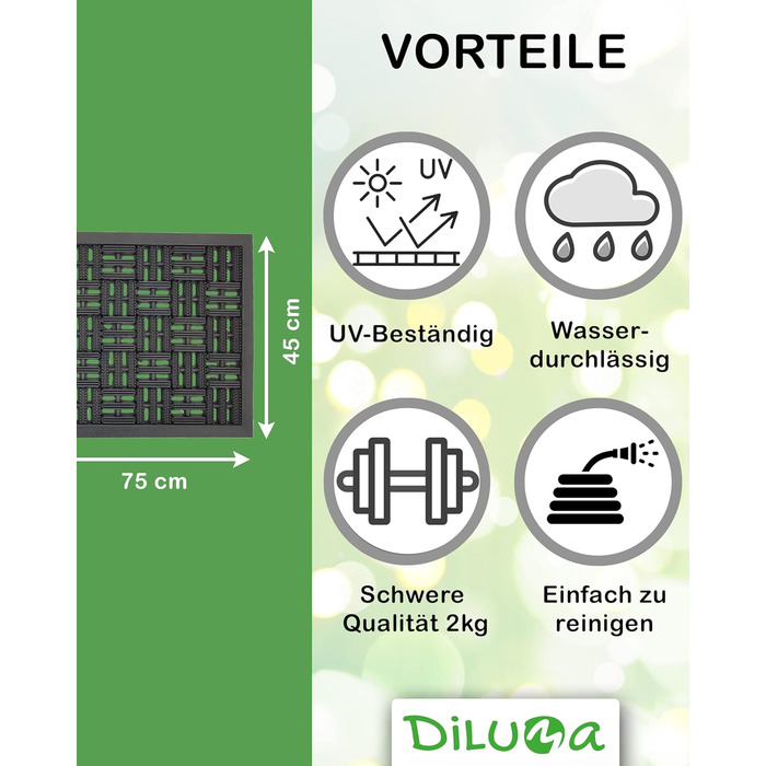 Гумовий килимок для вулиці DILUMA Matador 45x75 см, міцний грязезахисний килимок-ганз із антиковзаючим покриттям для вхідних дверей