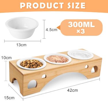 Набір мисок для котів та собак Cinnani: 3 шт. з бамбукової підставки та силіконового покриття