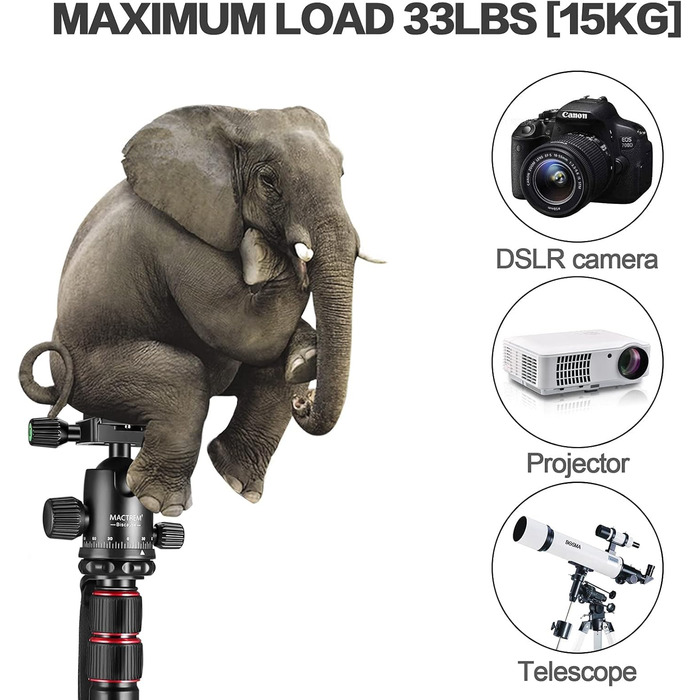 Штатив для камери MACTREM 80' з кульковою головкою 360°, міцний штатив з алюмінію для DSLR, Canon, Nikon, телескоп, з сумкою
