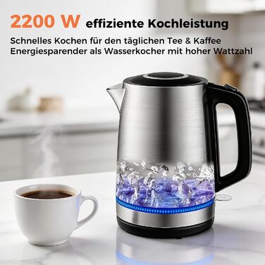 Скляний електрочайник YASHE 1.7л 2200Вт з регулюванням температури, LED-підсвіткою та функцією підігріву