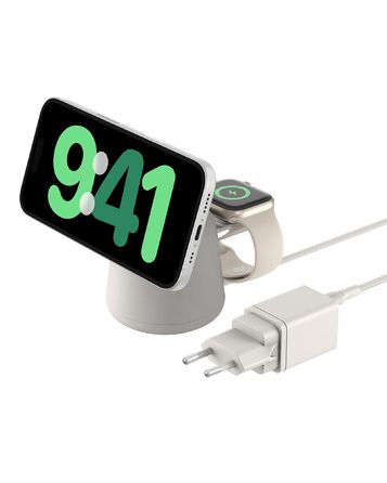 Беспроводная зарядная станция Belkin BoostCharge Pro 2-в-1 Qi2 15W MagSafe для iPhone, Apple Watch, AirPods (пісочний)