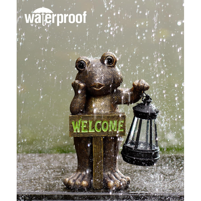 Goodeco Solar Garden Frog Decoration Stand with Welcome Sign - Outdoor Decoration for Terrace, Balcony, Yard, Lawn - Unique Housewarming Gift for Grandma and Grandpa, Gardening Enthusiast, Copper