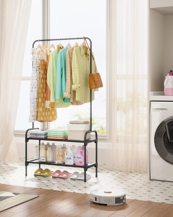 Стійка для одягу з полицею для взуття, чорна, 74 x 30 x 150 см