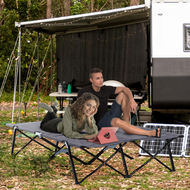 Outsunny Folding Camping Bed for 2 People, Folding Field Bed with Carry Bag, Weight Capacity up to 136 kg, Steel, Oxford Grey, 193 x 125 x 40 cm | Aosom