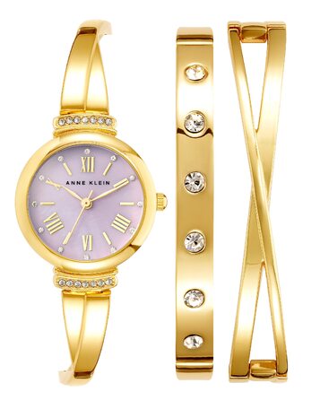 Жіночий набір годинників Anne Klein Premium з кристалами та браслетами (Золотий/Лавандовий)