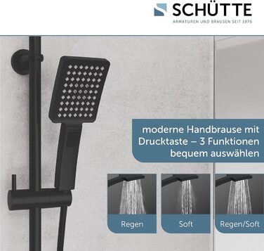 Schütte Shower Set MALLORCA Shower Column with Large Rain Shower Head, Hand Shower with 3 Jet Types, Shower System without Faucet, Matte Black