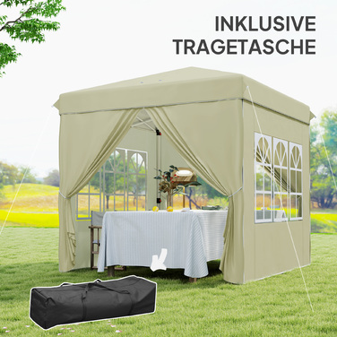 Outsunny Gazebo approx. 2.5x2.5m, water-resistant, stable, winter-proof, pop-up folding gazebo, UV protection 50+, foldable party tent, garden tent with 4 side panels, bag, garden gazebo for camping, garden, cream white | Aosom