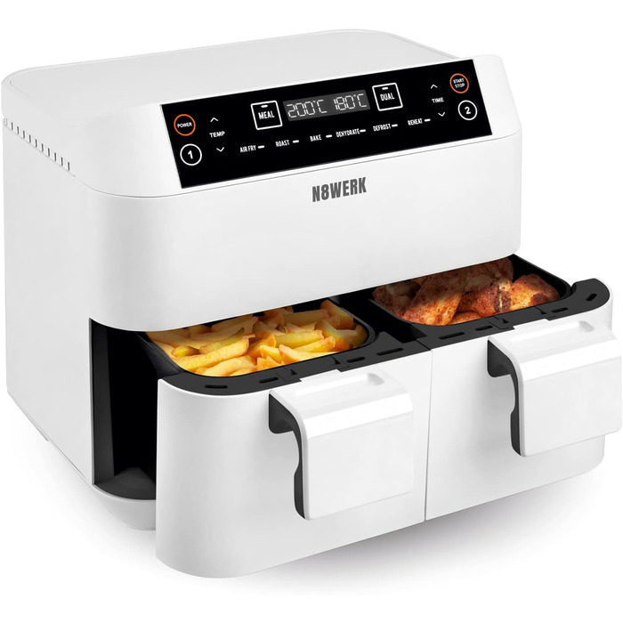 Фритюрниця без олії Heißluftfritteuse Midnight Edition 7.6 л, білий колір, 1800 Вт, 7 програм, цифровий дисплей