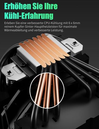 upHere Система охолодження CPU Dual Tower з 6 теплових трубок, 2 x 120мм вентилятори PWM, сумісна з AMD AM4 AM5/Intel 2011/2066 (X79/X99), для ПК, UE2K6
