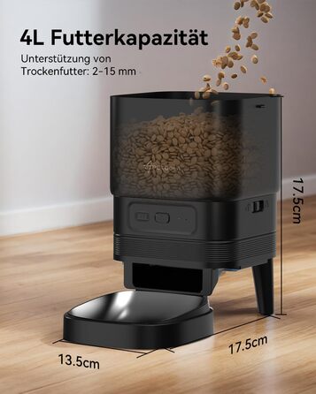 Автоматичний годівниця для котів APETDOLA з Wi-Fi, 4L, керування через додаток, 10 сек. запис голосу, для котів та собак, чорний