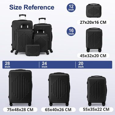 Набір валіз LEADZM 4 шт. з косметичкою, посилені кути, ABS, телескопічна ручка, ручна поклажа (Чорний)