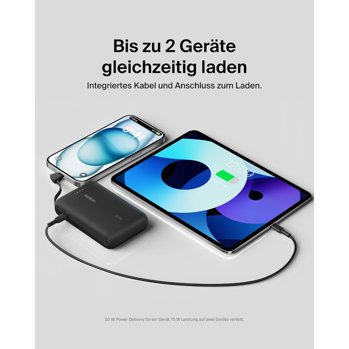 Повербанк Belkin BoostCharge 10000mAh 20W з вбудованим кабелем USB-C, LED-індикатором, чорний