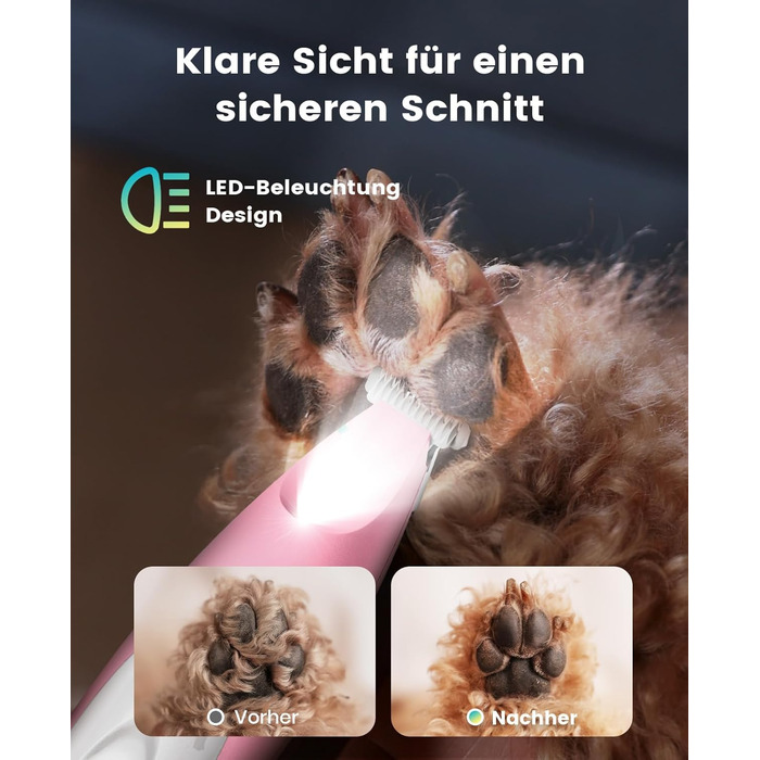 Триммер для собак Oneisall Paw Trim Pro з LED-підсвічуванням, рожевий: безпечна стрижка лап, очей, вух та обличчя