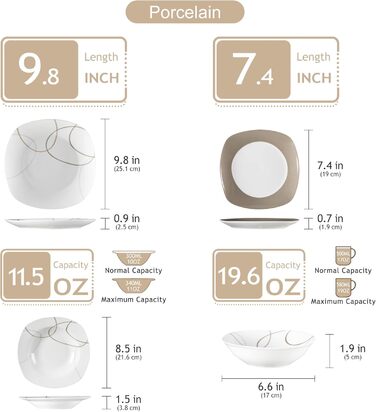 VEWEET Набір посуду 'Нікіта' з порцеляни, 24 елементи | Сервіз включає миски, десертні тарілки, тарілки для їжі та супові тарілки | Сервіз для 4-12 осіб (48-елементний набір посуду)