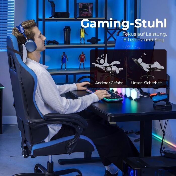 Ігрове крісло GTPLAYER ергономічний офісний стілець з регульованою підголівником та поперековою підтримкою, синій