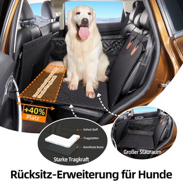 Автокрісло для собак великих порід до 25 кг – безпечний чохол на заднє сидіння, міцний бустер для собак з подовжувачем для заднього сидіння та водовідштовхувальний килимок для собак (Чорний, L)