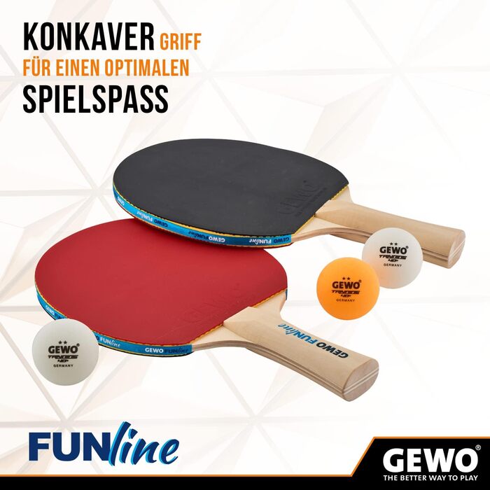Набір для настільного тенісу GEWO Fun: комплекти від 1 до 4 ракетки, м'ячі, сумка та сітка – для початківців, хобі та відпочинку. Поверхня Noppen, конкавний грифель. 2 ракетки + 3 м'ячі + сітка