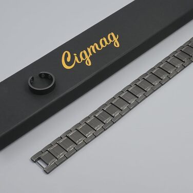 Браслет для лімфодренажу з магнітами для чоловіків, титан, регульований, з інструментом для зняття та подарунковою коробкою (Чорний) (3 ряди сірого кольору)