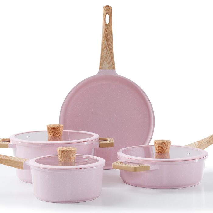 Набір посуду Keramik Topfset з гранітним покриттям, 7 предметів, рожевий, для індукційних плит