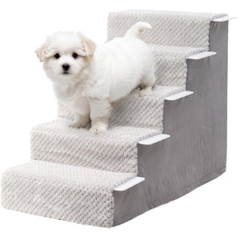 KSIIA Dog Stairs for Small Dogs 44cm High, Pet Stairs with Removable Washable Cover, Cat Stairs for Old Cats and Dogs, Non-Slip Dog Ramp Dog Stairs for Bed Sofa, Grey (5 steps (L75 x W40 x H55 cm))